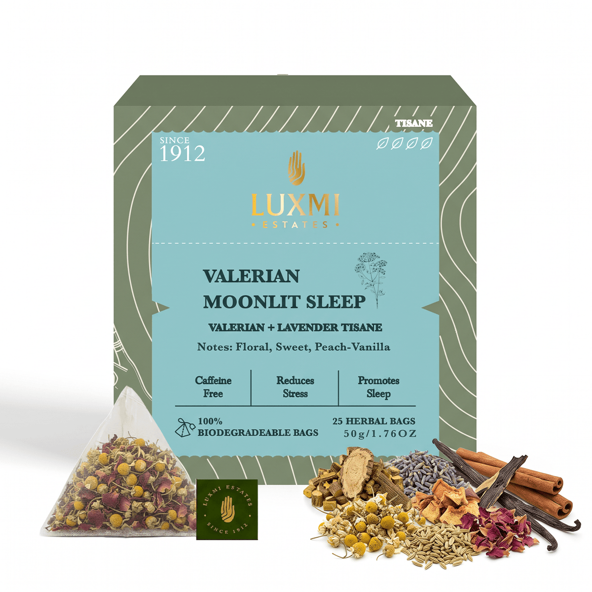 Valerian Moonlit Sleep 25 teabags (Valerian + Lavender) - Luxmi Estates USA