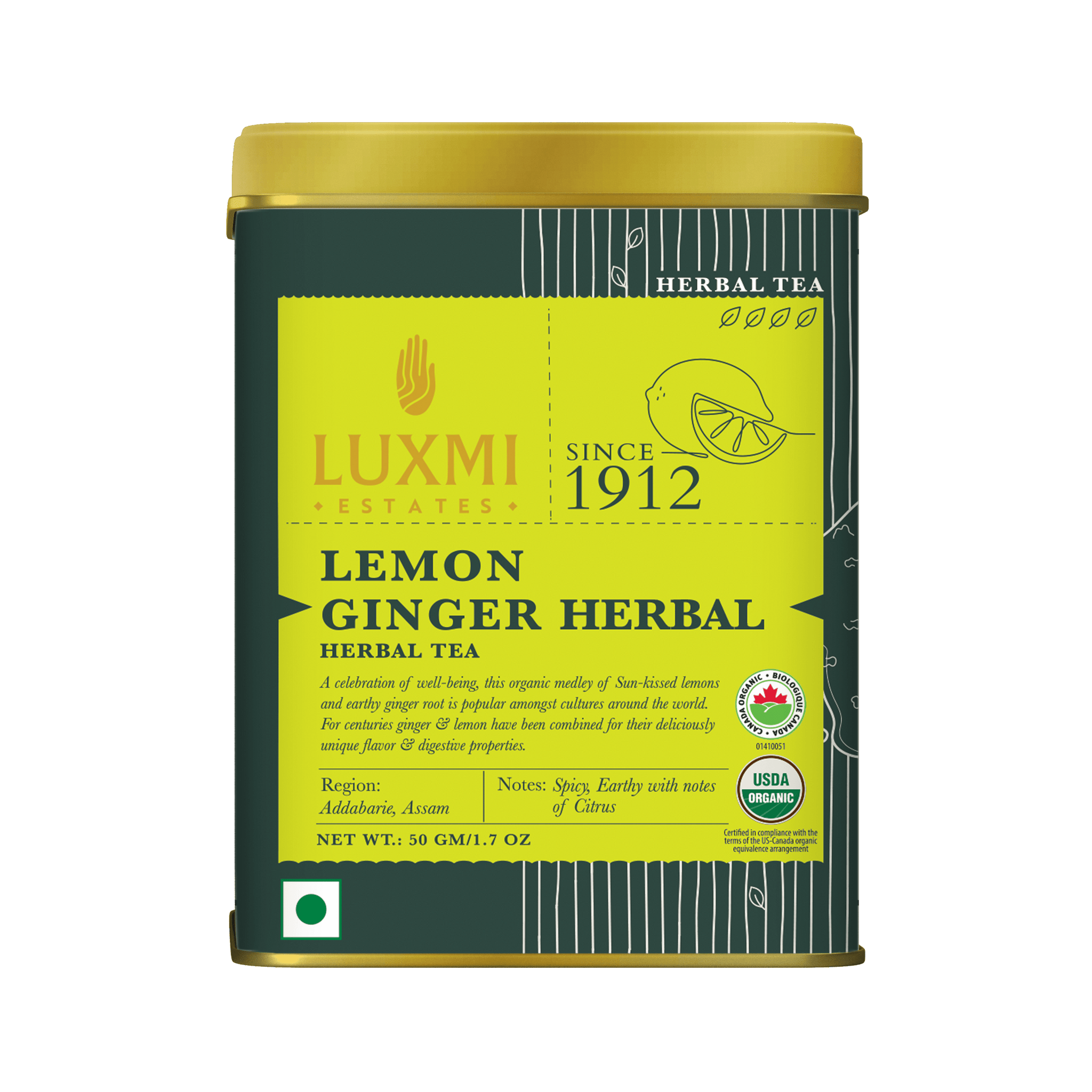 Lemon Ginger Root | 50gm | Organic Herbal Tea pack of 2