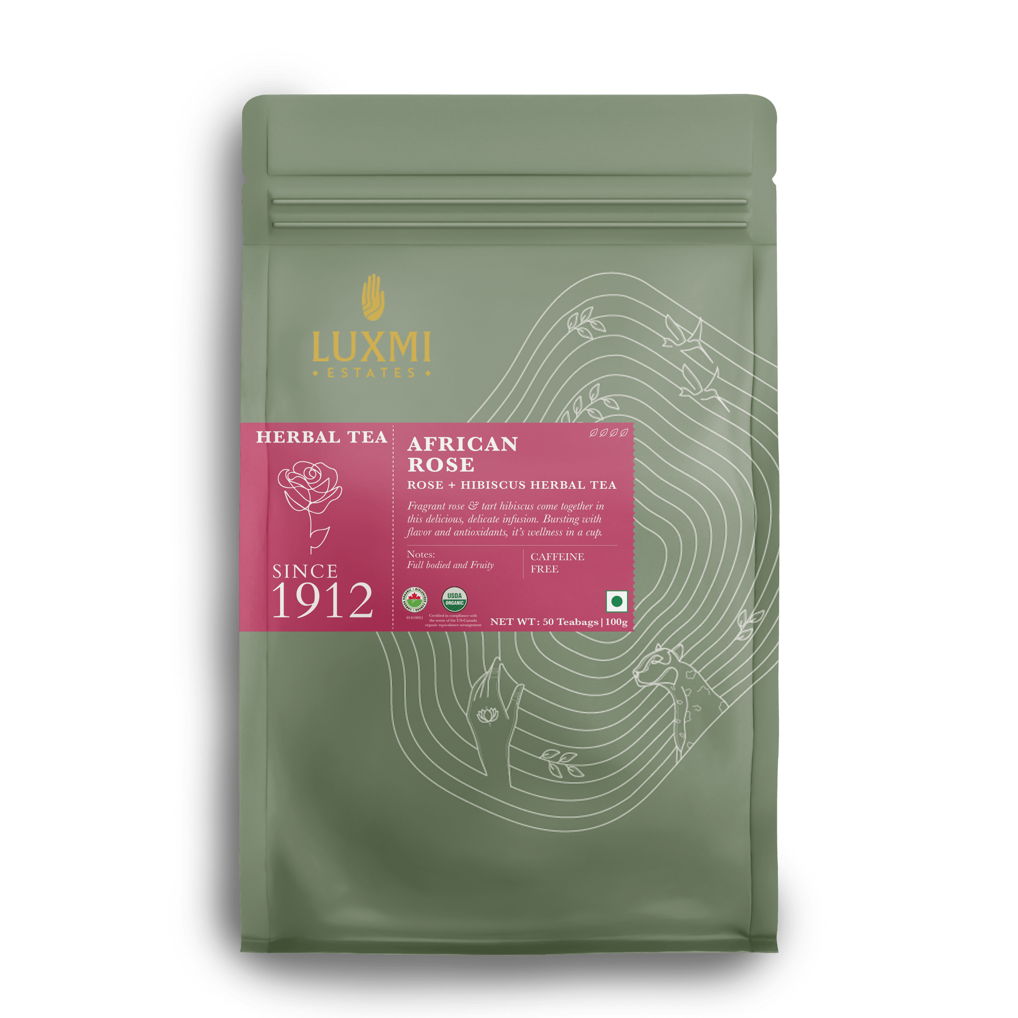 African Rose | 50 Tea Bags | Organic Herbal Tea - Luxmi Estates