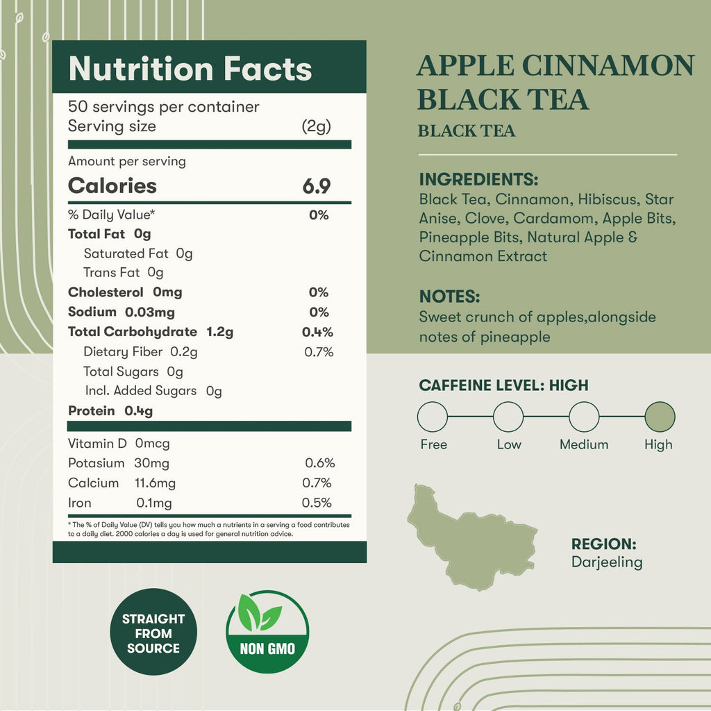 Apple Cinnamon Black Tea | 50 Tea Bags | Organic Black Tea - Luxmi Estates USA