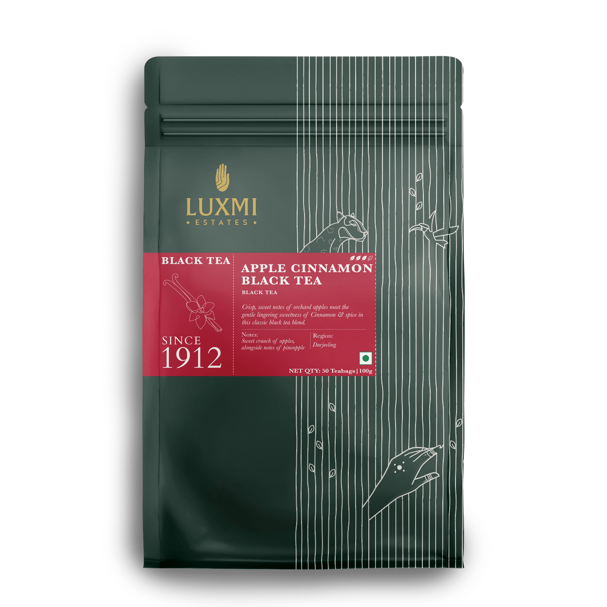 Apple Cinnamon Black Tea | 50 Tea Bags | Organic Black Tea - Luxmi Estates