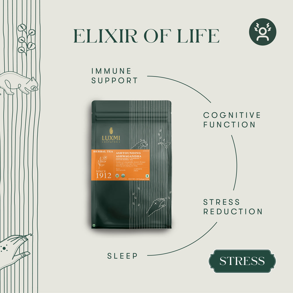 Ashwagandha Turmeric | 50 Tea Bags | Organic Herbal Tea - Luxmi Estates USA