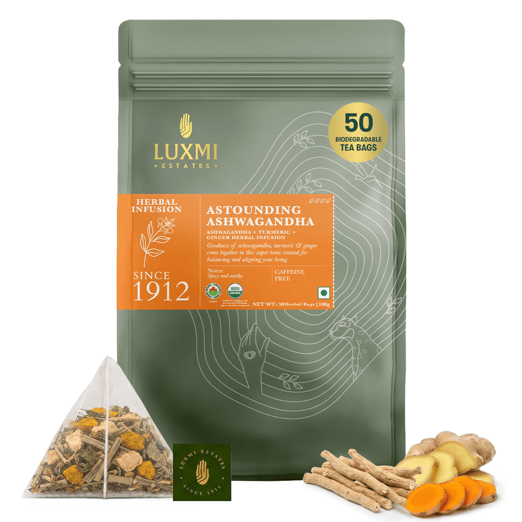 Ashwagandha Turmeric | 50 Tea Bags | Organic Herbal Tea - Luxmi Estates USA