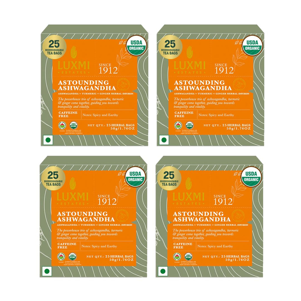 Ashwagandha Turmeric Organic Adaptogen Tea, 100 count - Luxmi Estates USA