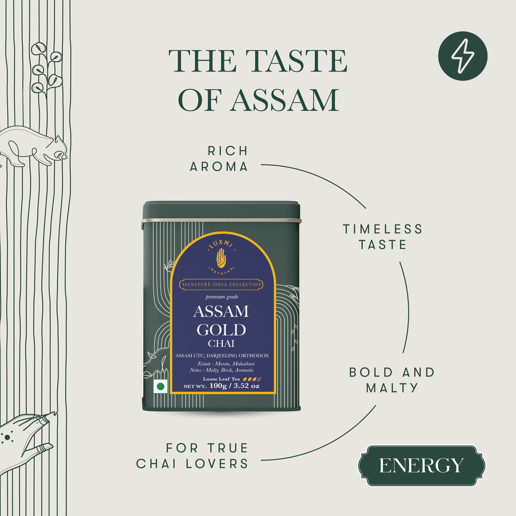 Assam Gold Chai | 100 gm | Luxmi Signature Tea | Assam CTC, Darjeeling Orthodox - Luxmi Estates USA