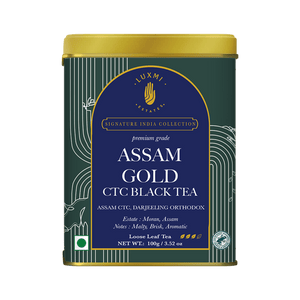 Assam Gold Chai | 100 gm | Luxmi Signature Tea | Assam CTC, Darjeeling Orthodox PACK OF 3 - Luxmi Estates USA