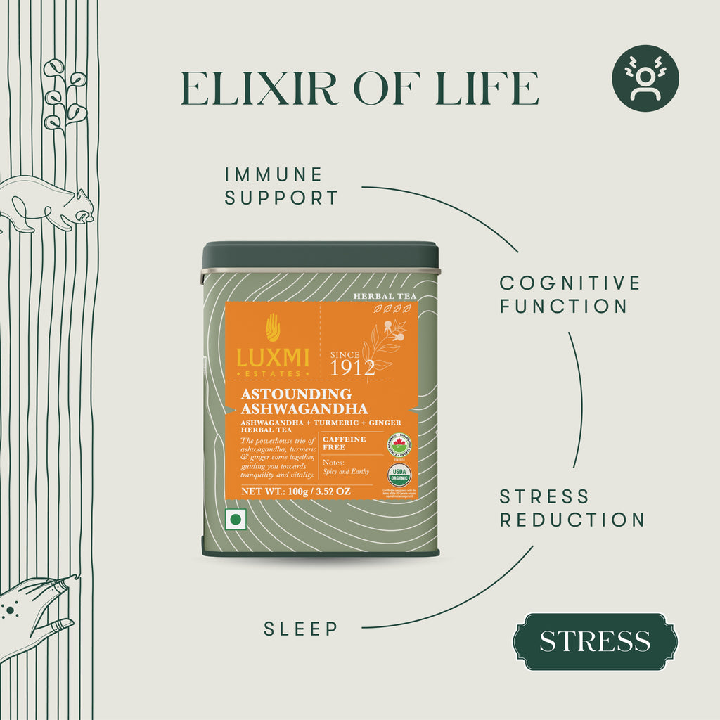 Astounding Ashwagandha Tea | 100gm | Organic Herbal Tea - Luxmi Estates USA