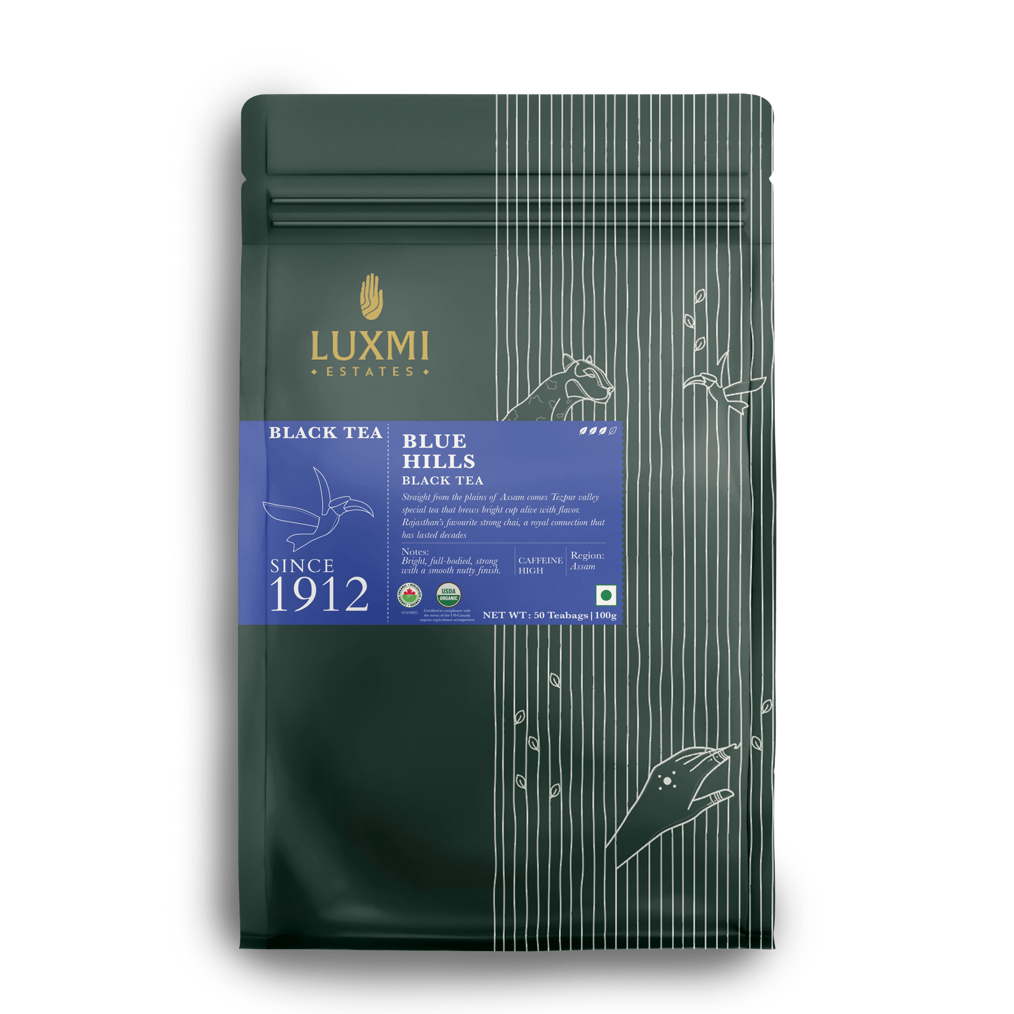 Blue Hills, 50 Tea Bags | Jodhpur Black CTC Tea Blend - Luxmi Estates