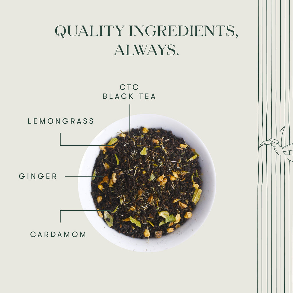 Bombay Cutting Chai | 100 gm | LUXMI Signature Tea | Assam CTC, Lemon Grass, Ginger, Cardamom - Luxmi Estates