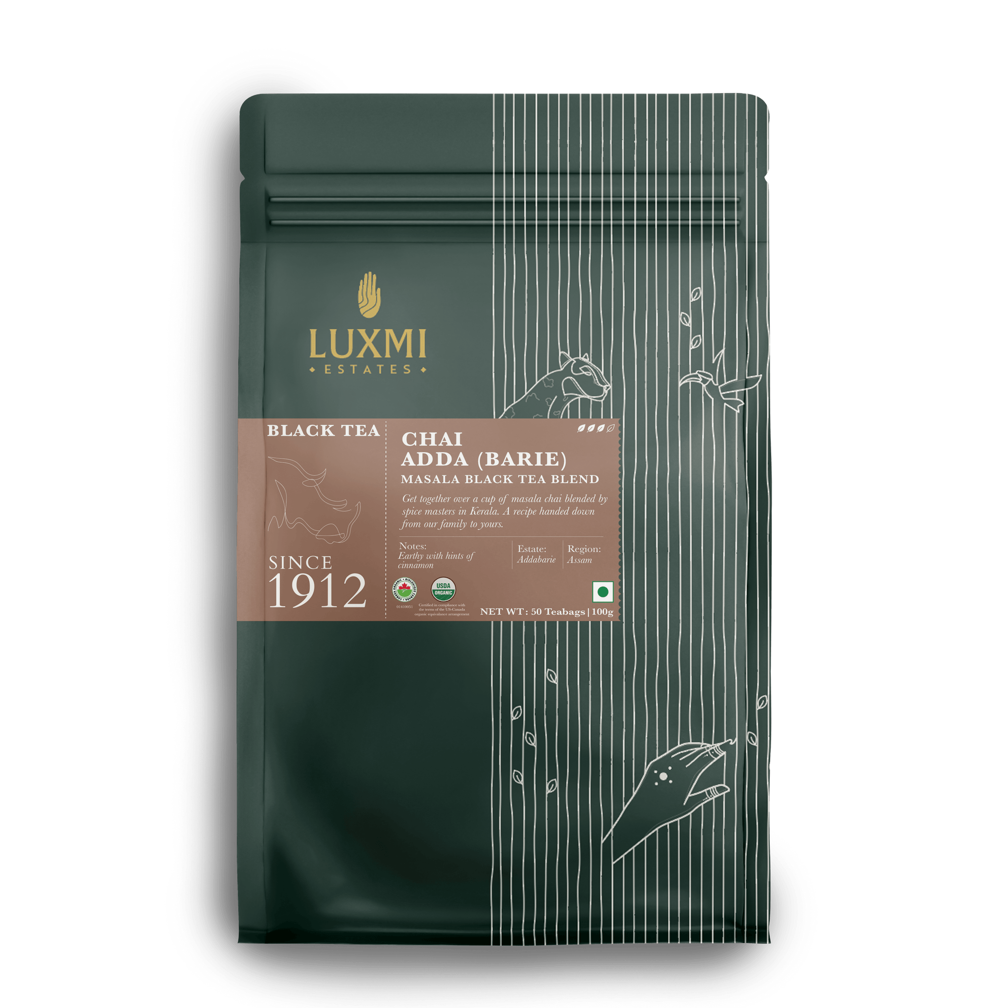 Chai Adda - Barie | 50 Tea Bags | Organic Masala Chai PACK OF 3 - Luxmi Estates USA