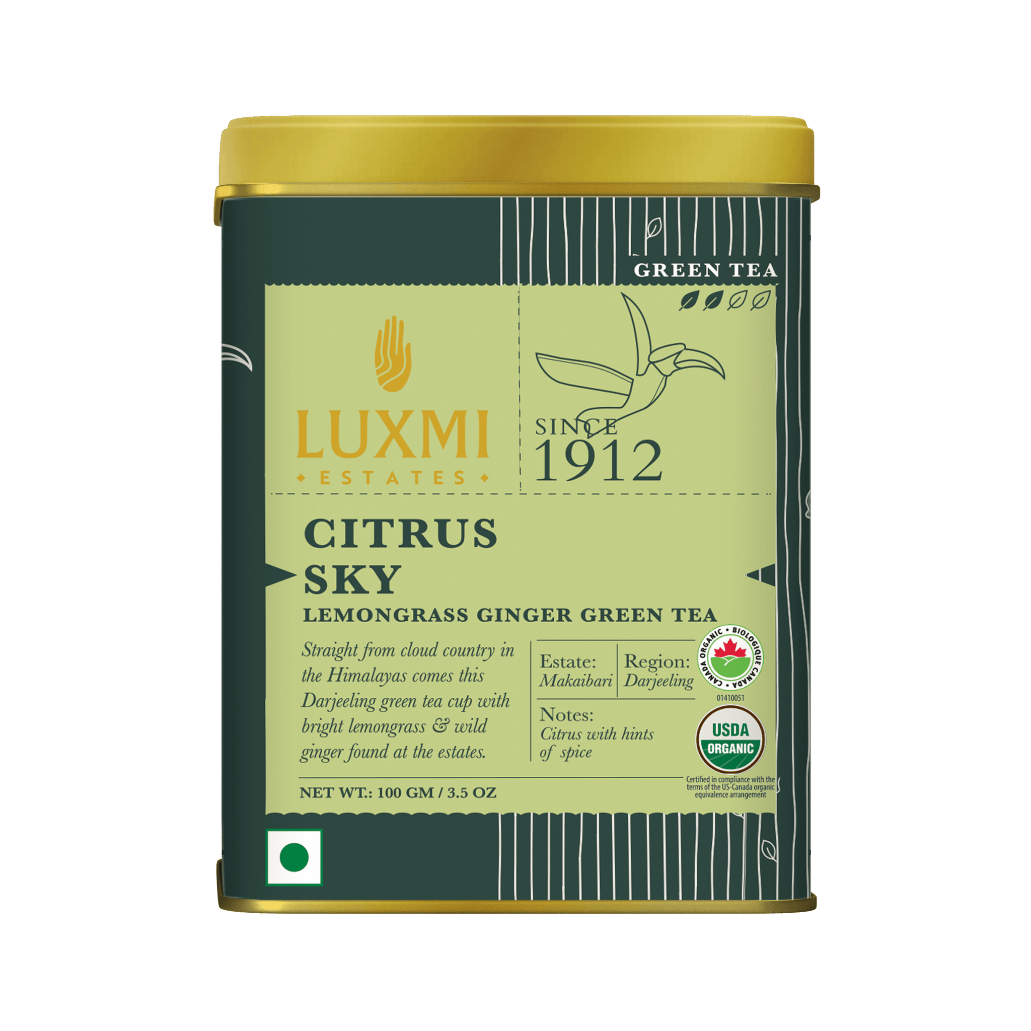 Citrus Sky | 100gm | Organic Green Tea PACK OF 2 - Luxmi Estates USA