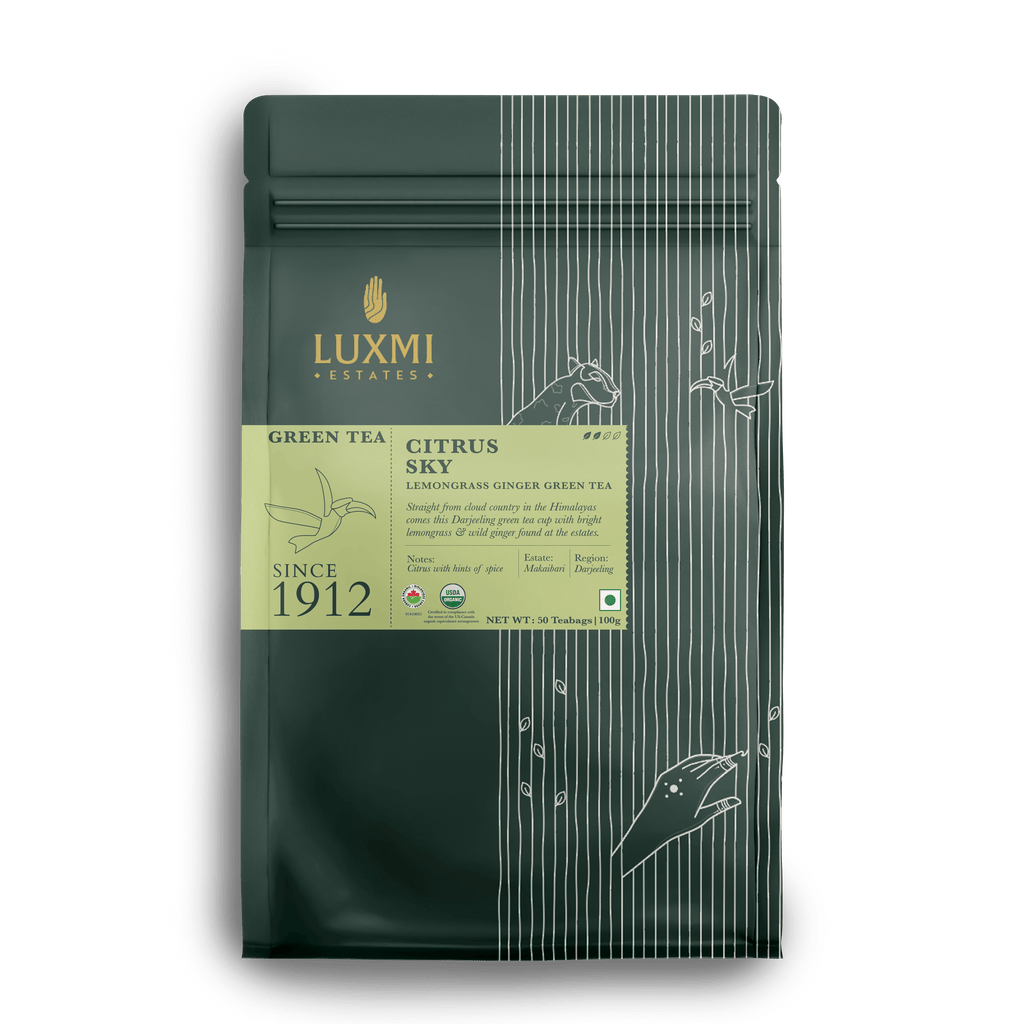 Citrus Sky | Lemongrass Ginger Green Tea | 50 Tea Bags | Organic Green Tea PACK OF 2 - Luxmi Estates USA