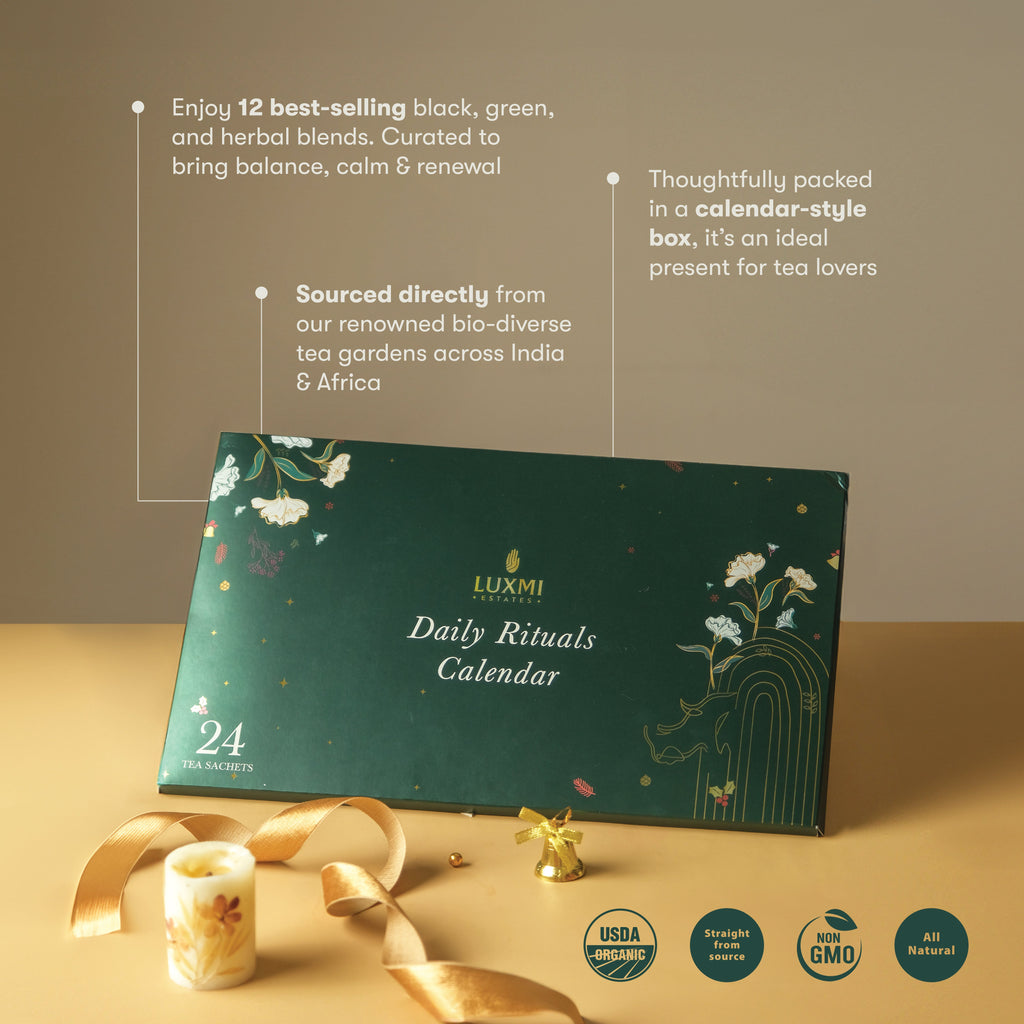 Daily Ritual Calendar | Gift Pack Assortment | 24 Tea Bags | Advent Calendar - Luxmi Estates USA