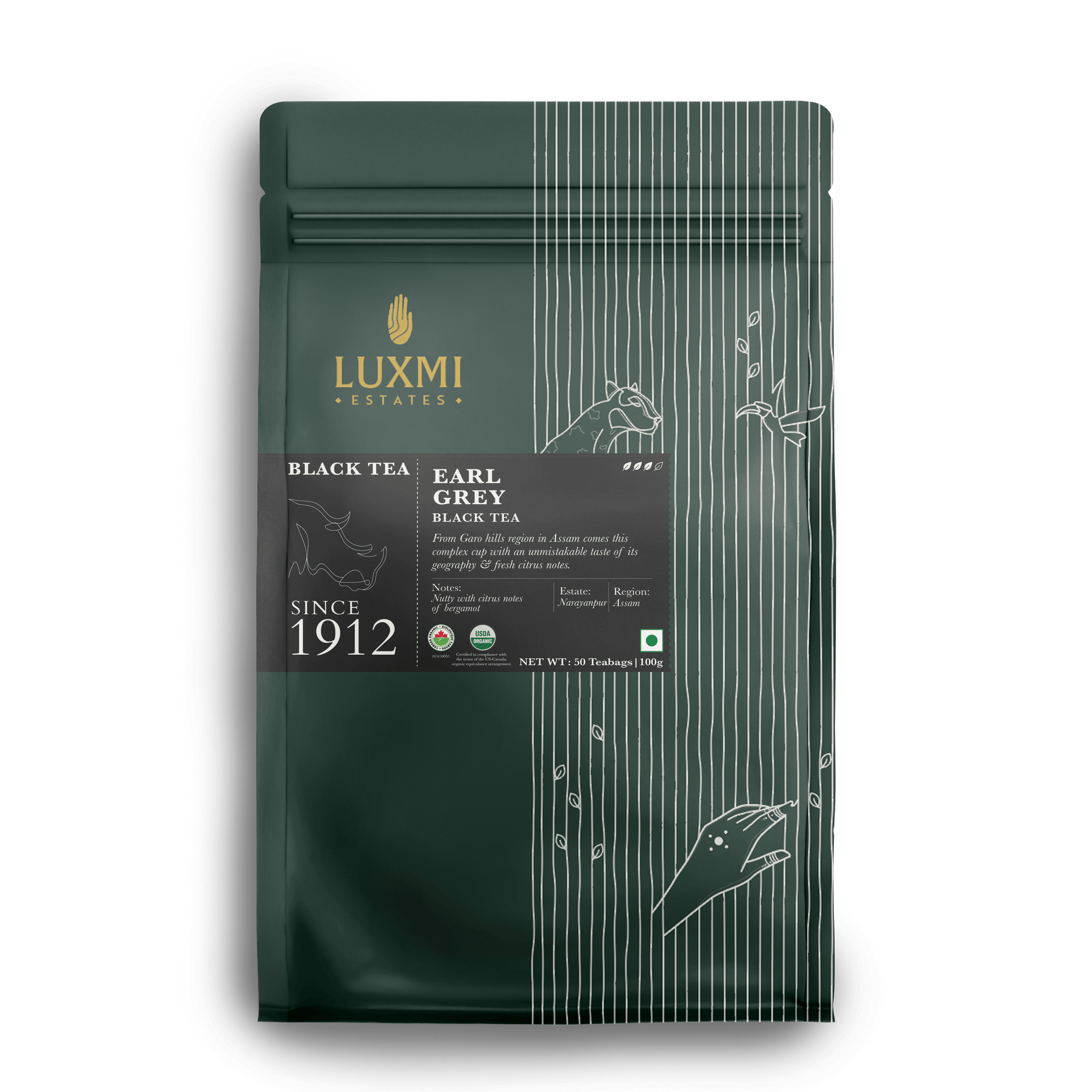 Earl Grey | 50 Tea Bags | Organic Black Tea PACK OF 3 - Luxmi Estates USA