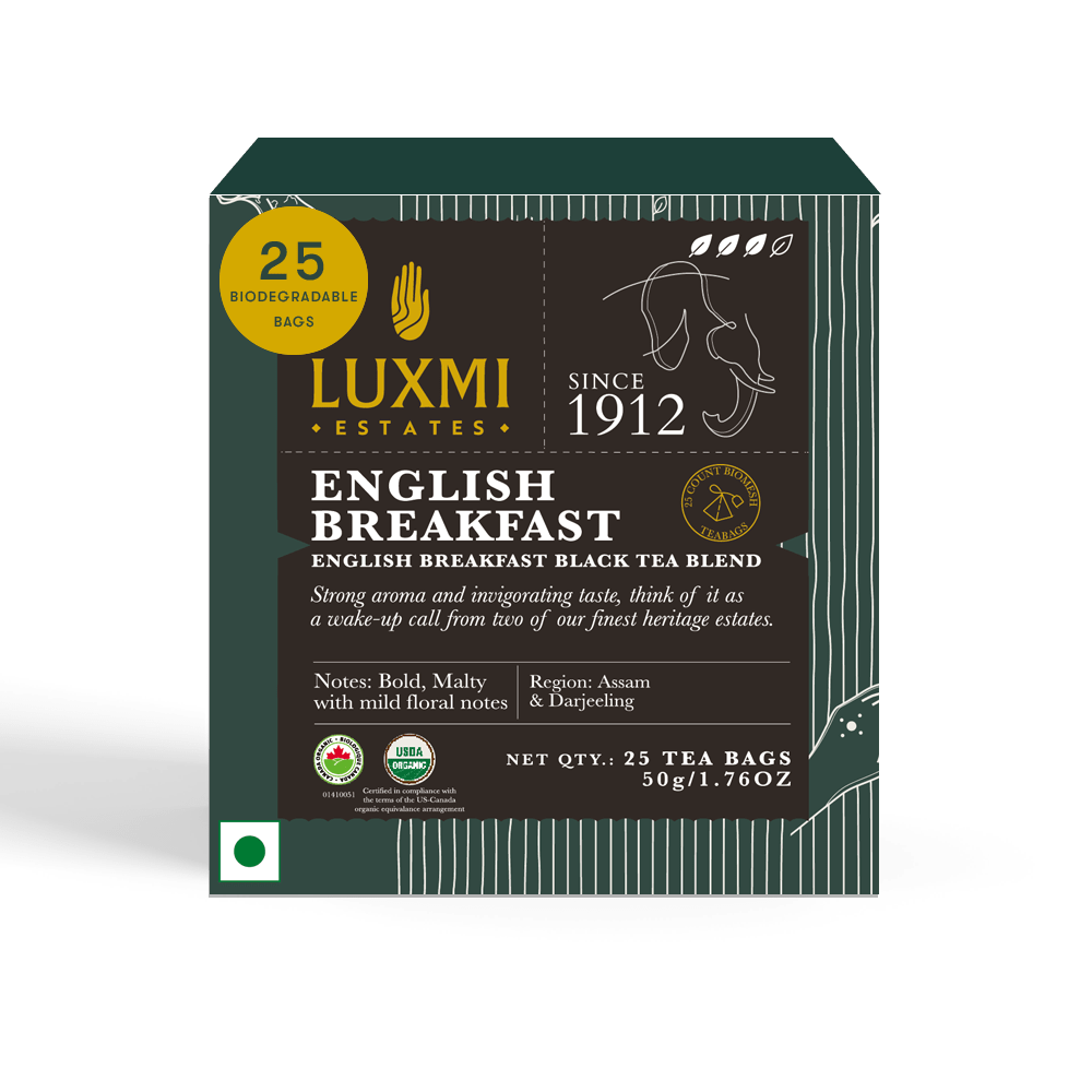 English Breakfast | 25 Tea Bags | Organic Blend Black Tea - Luxmi Estates USA