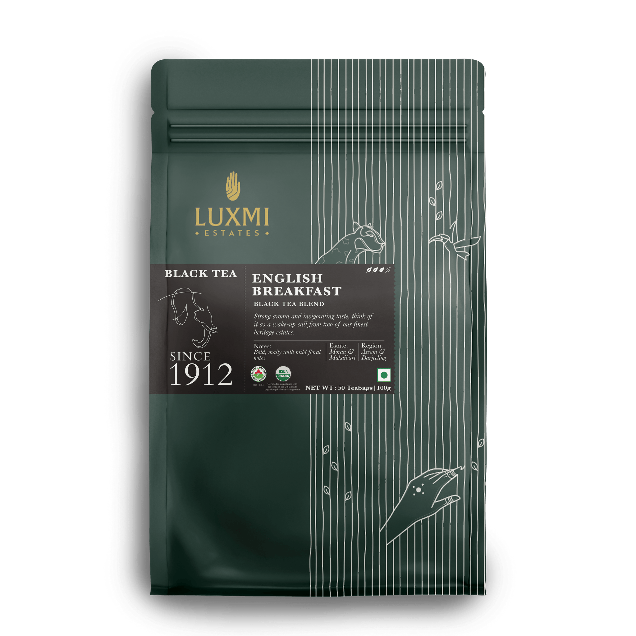 English Breakfast | 50 Tea Bags | Organic Black Tea - Luxmi Estates