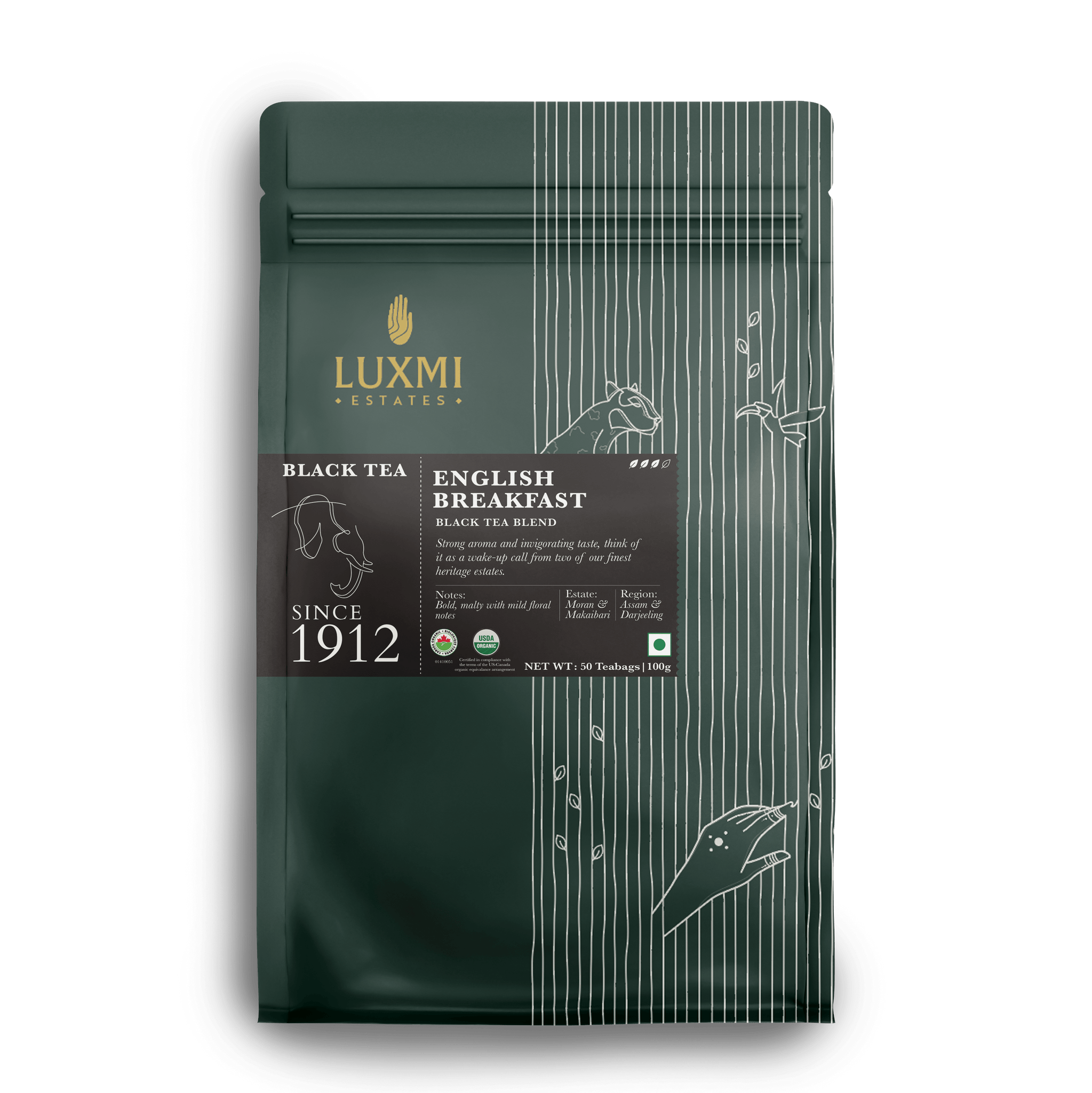English Breakfast | 50 Tea Bags | Organic Black Tea PACK OF 3 - Luxmi Estates USA