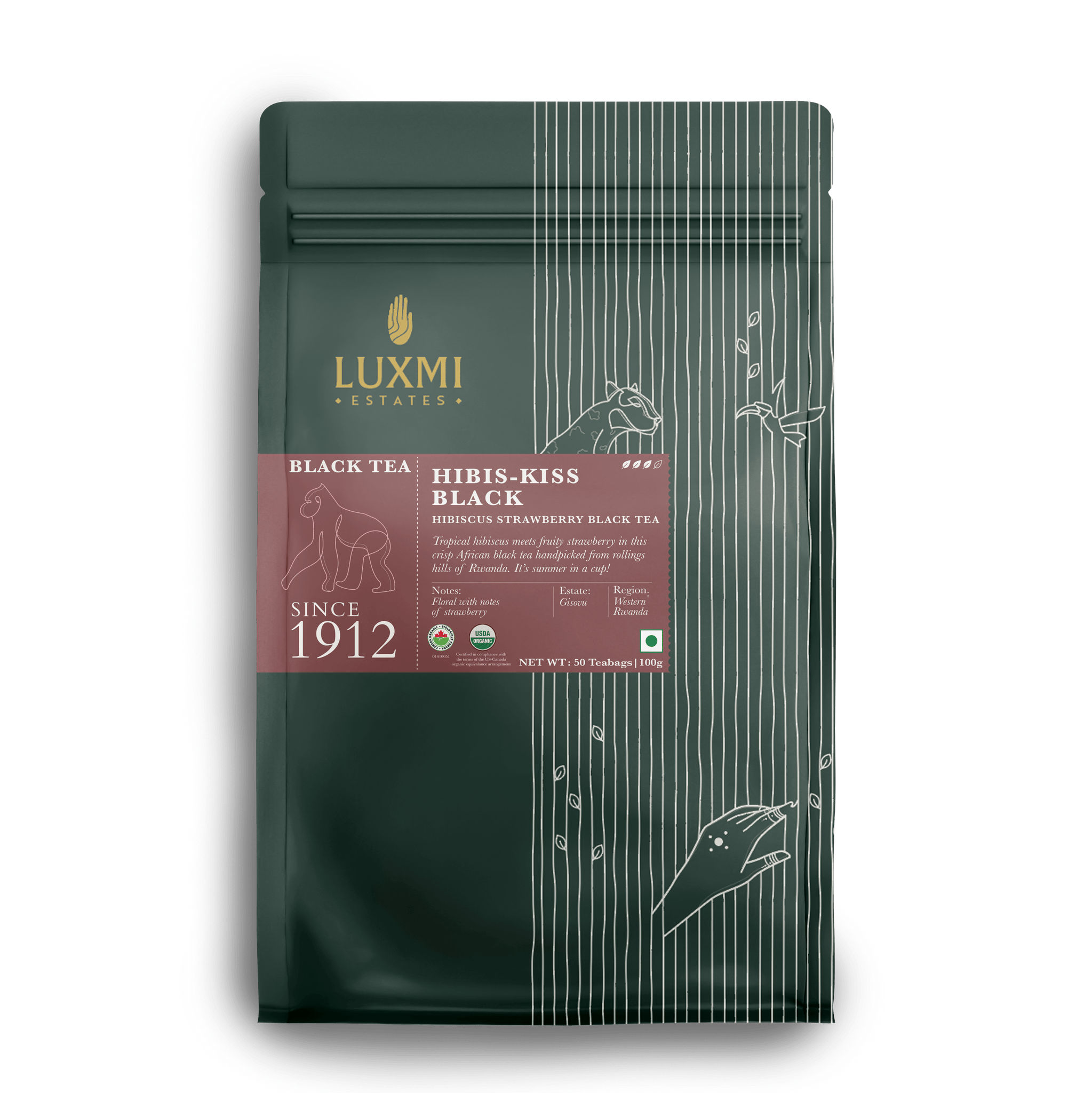 Hibiscus Black Tea | 50 Tea Bags | Organic Black Tea - Luxmi Estates