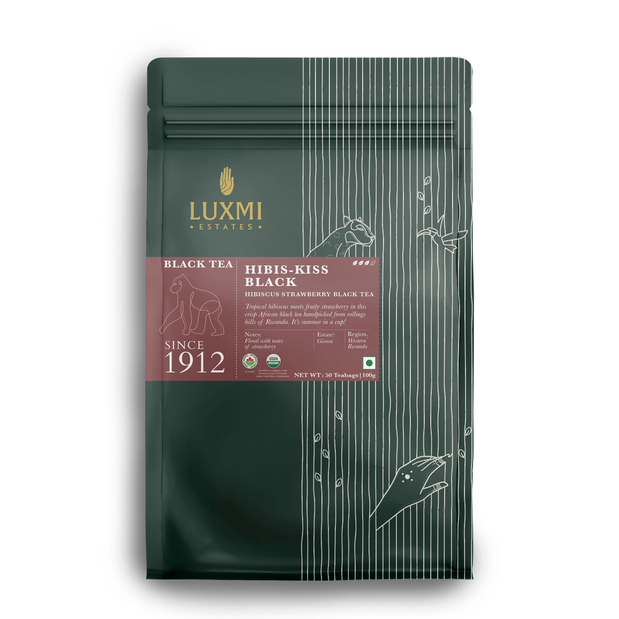 Hibiscus Black Tea | 50 Tea Bags | Organic Black Tea PACK OF 2 - Luxmi Estates USA