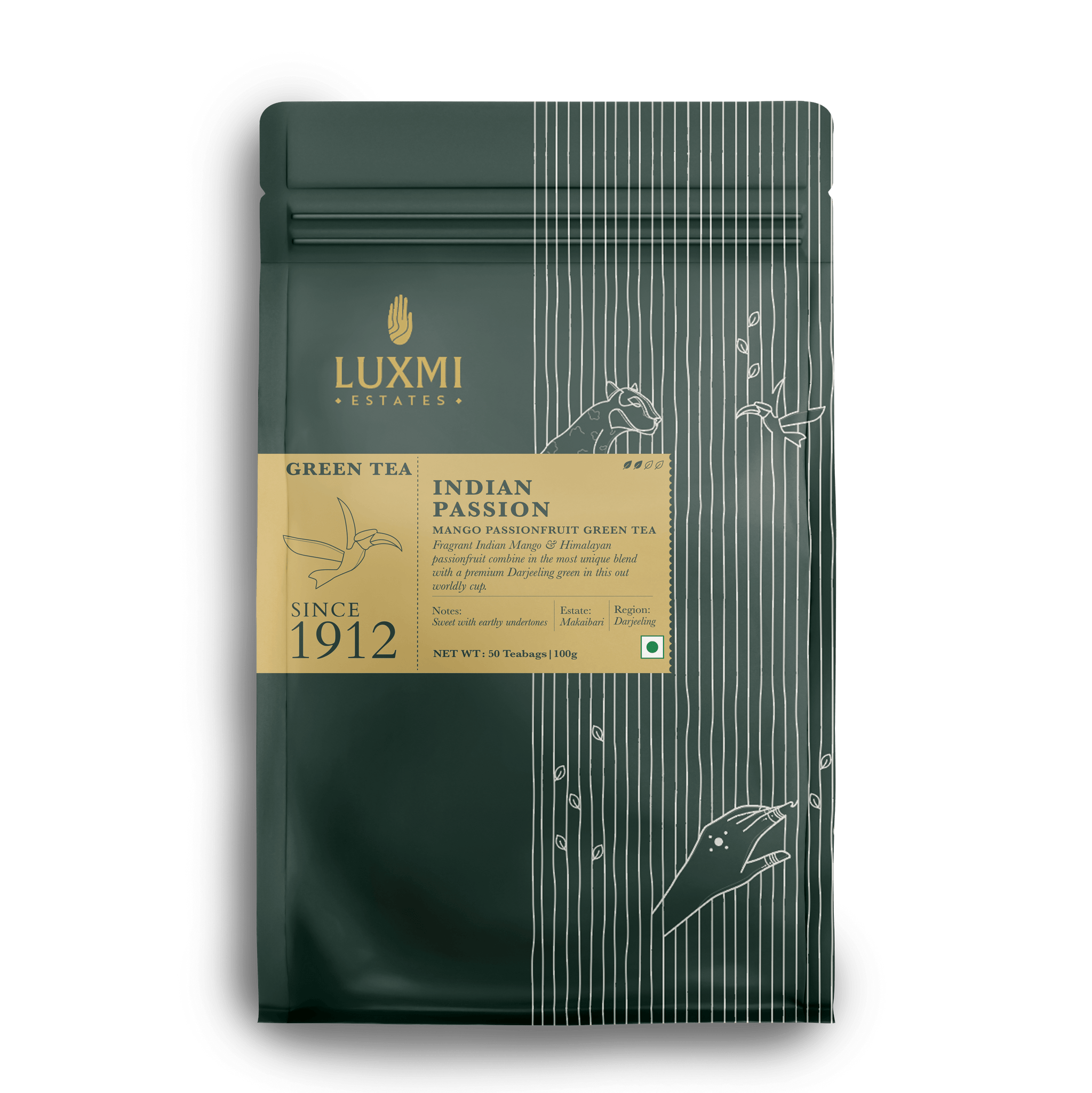 Indian Passion | 50 Tea Bags | Organic Green Tea - Luxmi Estates