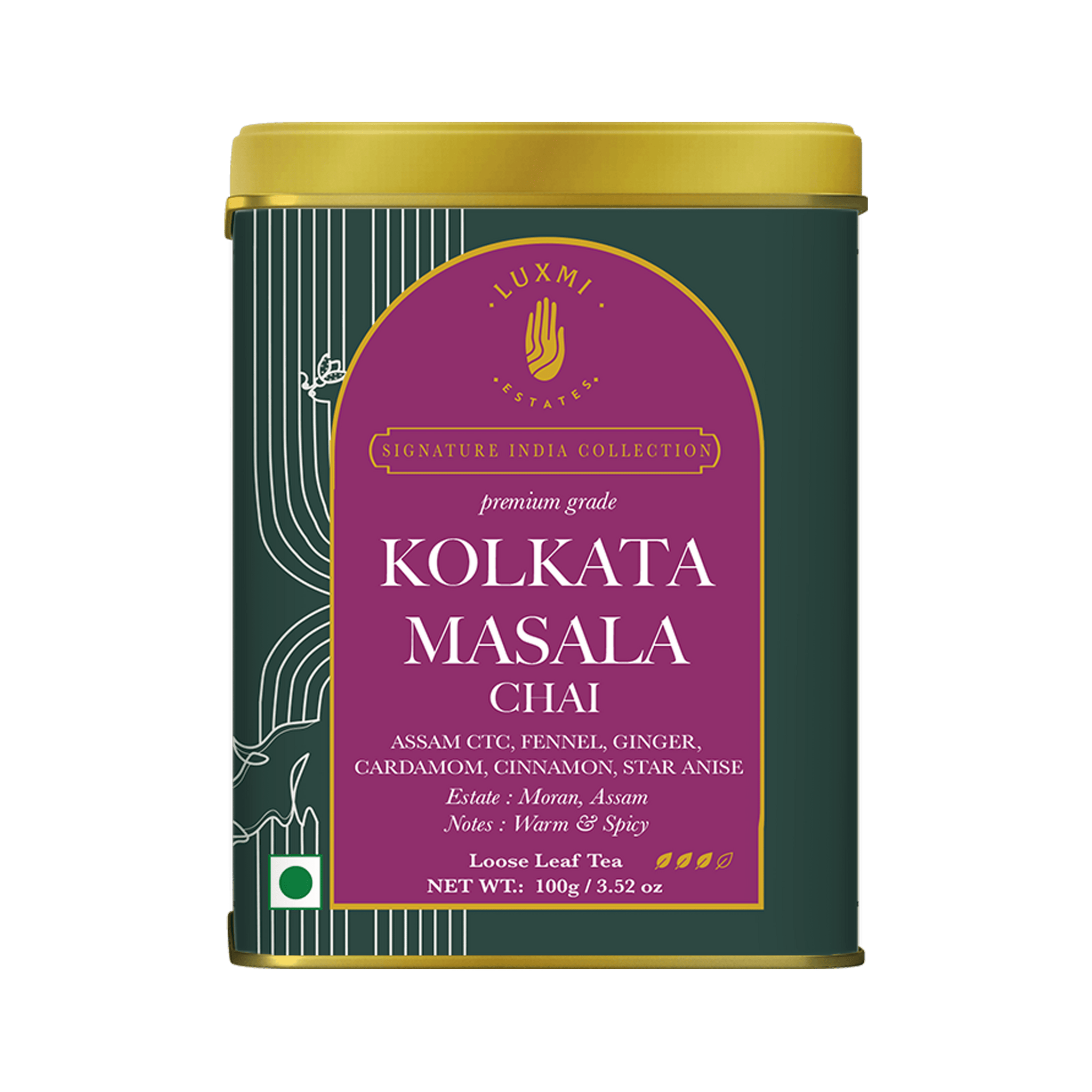 Kolkata Masala Chai | 100 gm | Luxmi Signature Tea | Assam CTC, Fennel, Ginger, Cardamom, Cinnamon, Star Anise - Luxmi Estates