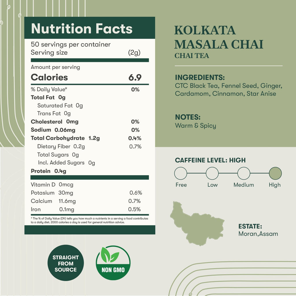 Kolkata Masala Chai | 100 gm | Luxmi Signature Tea | Assam CTC, Fennel, Ginger, Cardamom, Cinnamon, Star Anise - Luxmi Estates USA