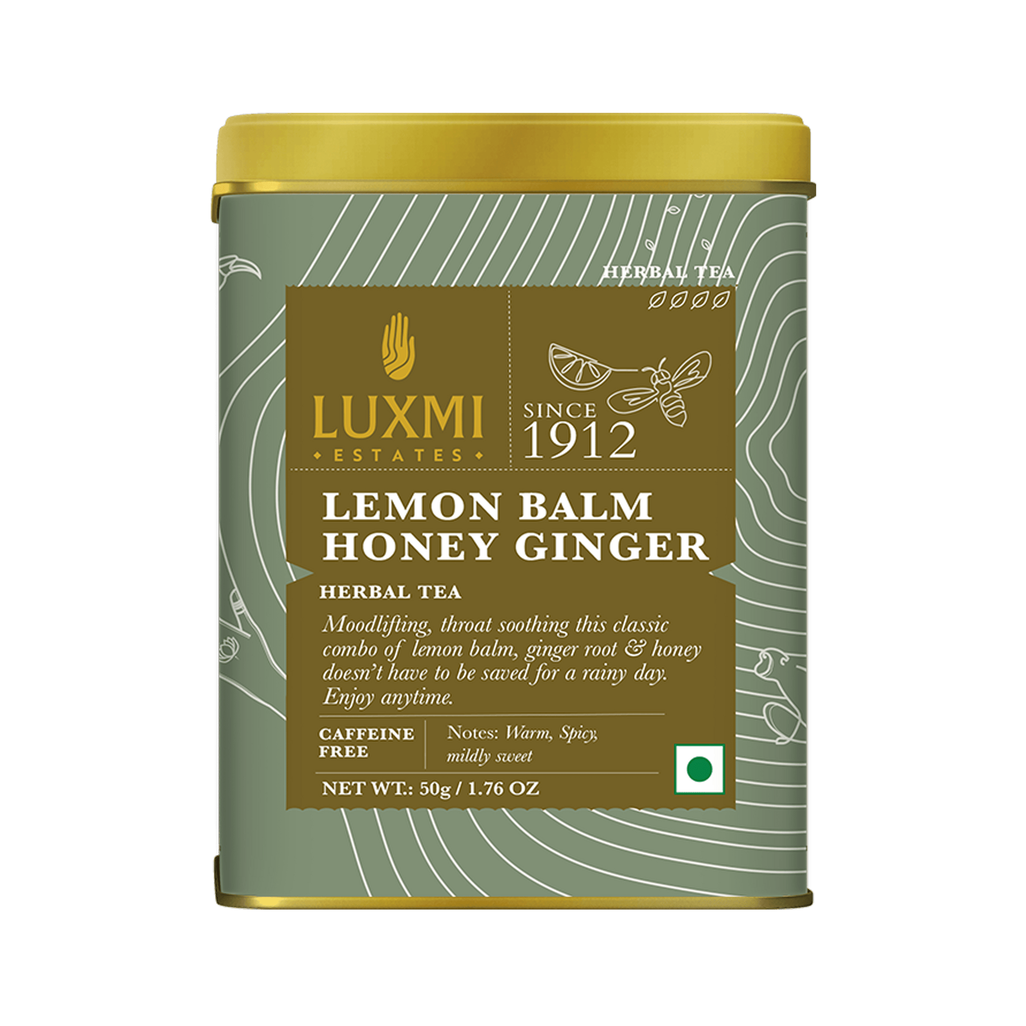 Lemon Balm Honey Ginger | 50 gm | Organic Herbal Tea - Luxmi Estates