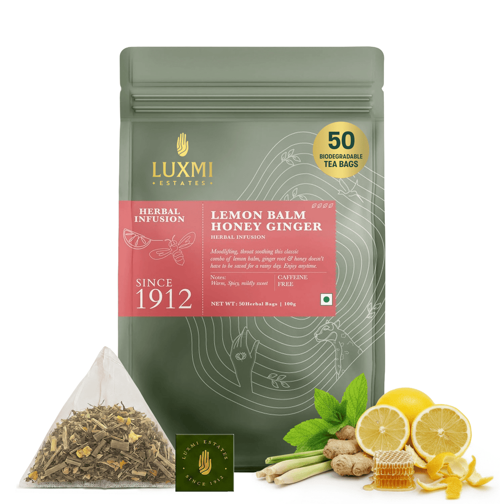 Lemon Balm Honey Ginger | 50 Tea Bags | Organic Herbal Tea - Luxmi Estates USA