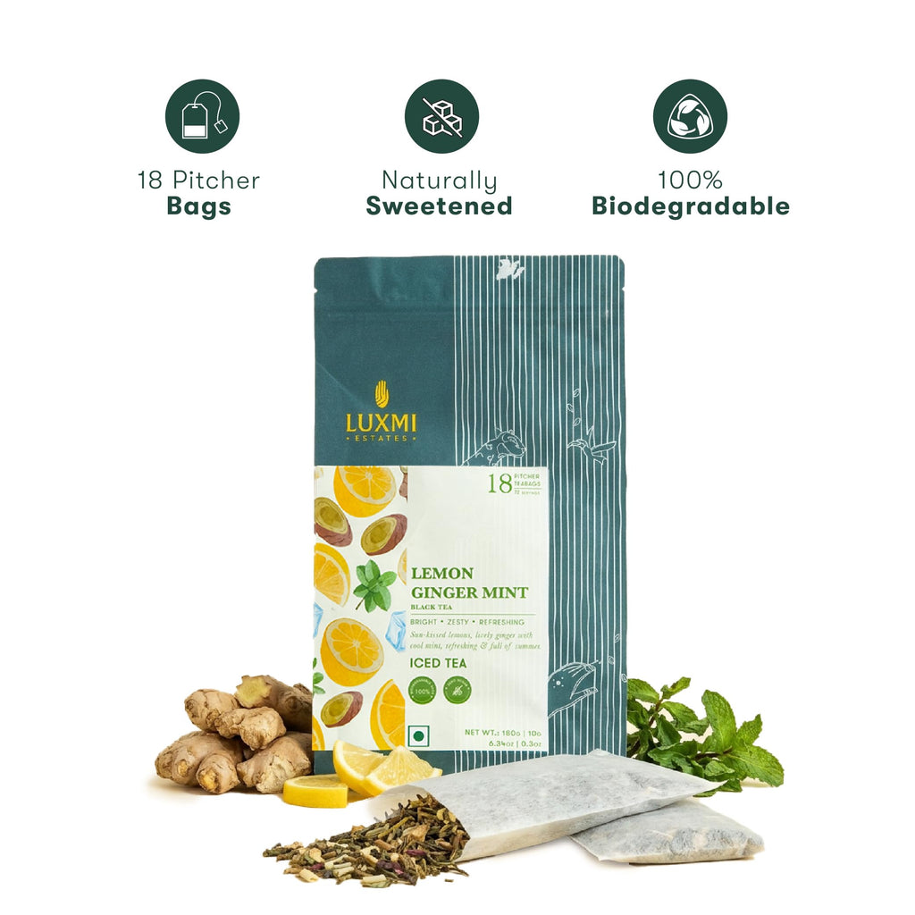 Lemon Ginger Mint Iced Tea | 18 Pitcher bags - Luxmi Estates USA