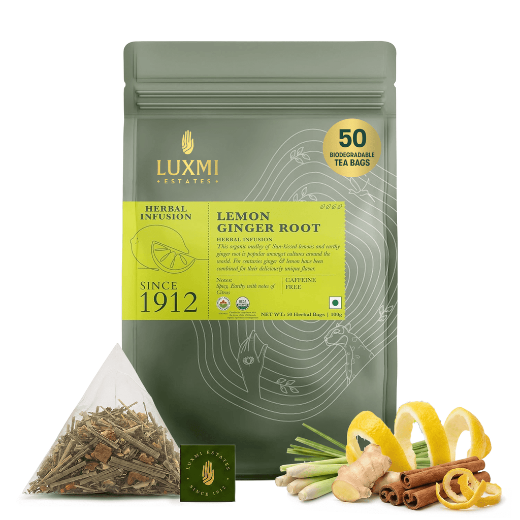 Lemon Ginger Root | 50 Tea Bags | Organic Herbal Tea - Luxmi Estates USA