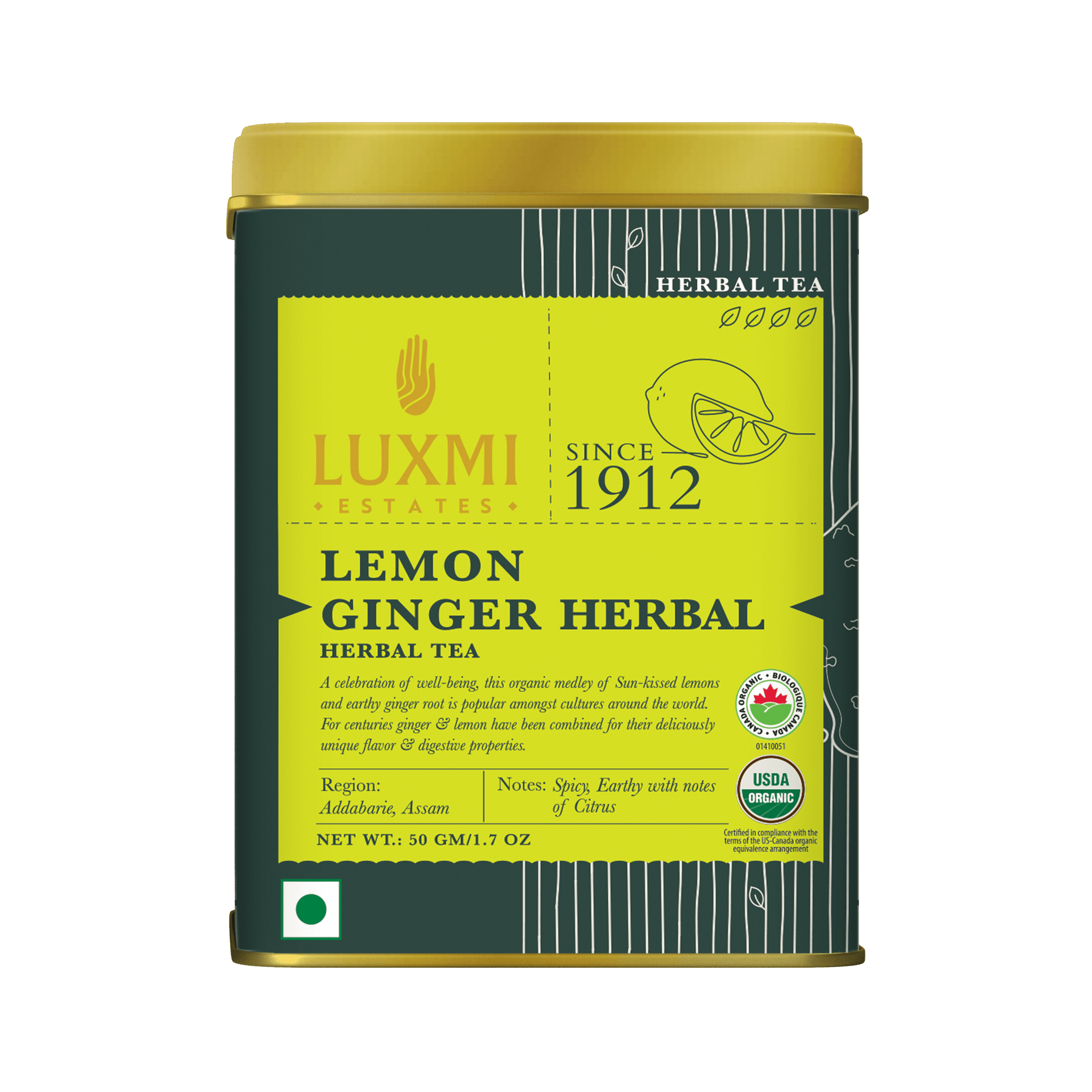 Lemon Ginger Root | 50gm | Organic Herbal Tea - Luxmi Estates