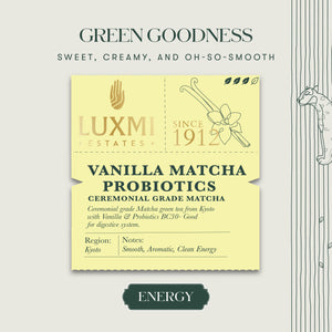 Matcha Vanilla with Probiotics | 50gm | Organic Green Tea - Luxmi Estates