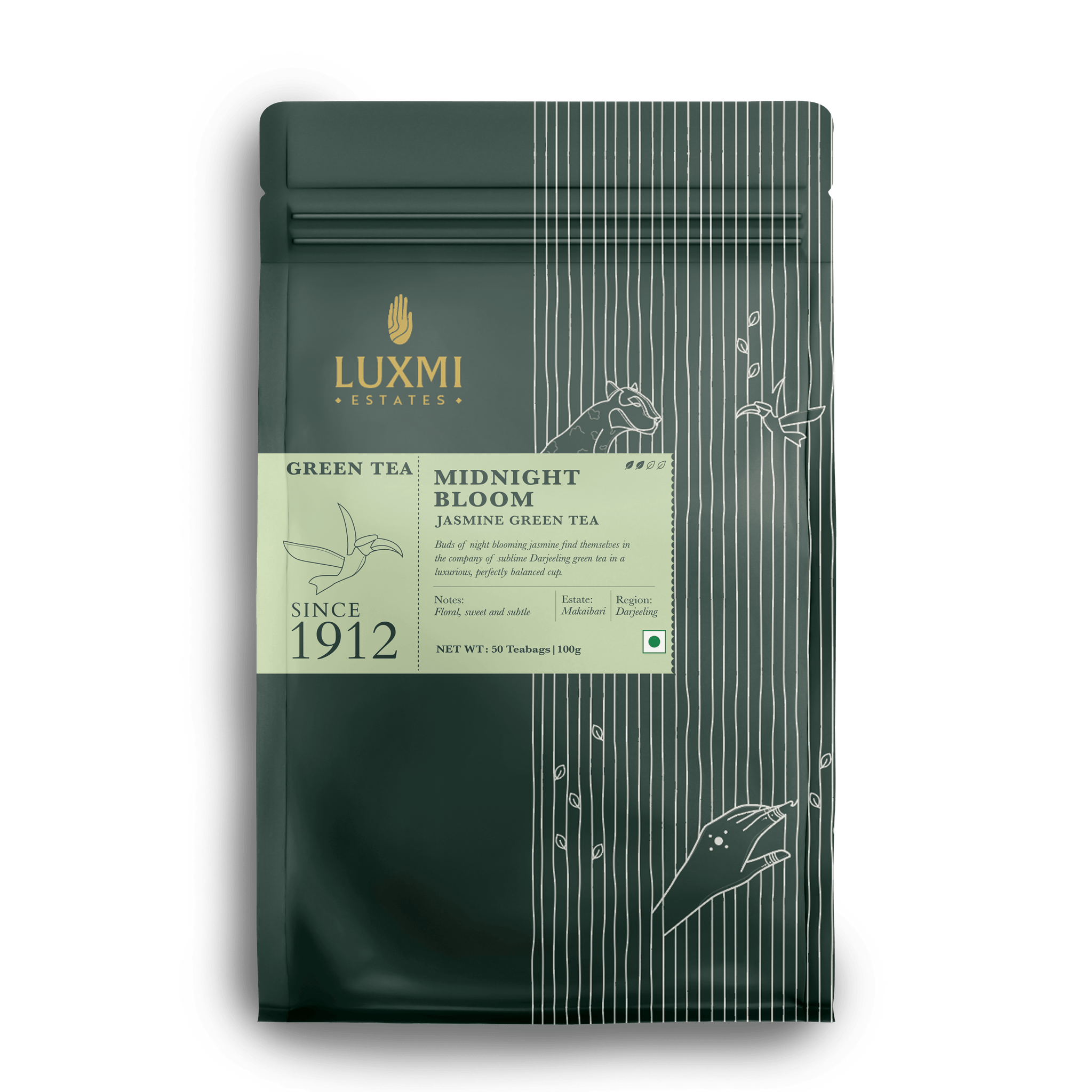 Midnight Bloom | 50 Tea Bags | Organic Green Tea - Luxmi Estates