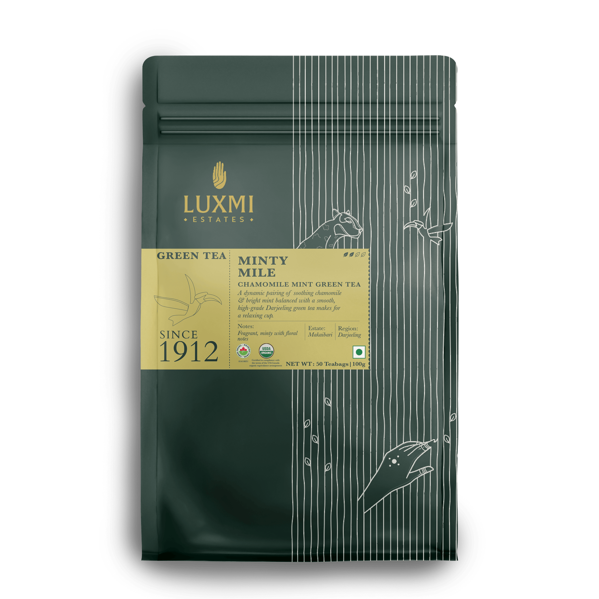 Minty Mile | 50 Tea Bags | Organic Green Tea PACK OF 3 - Luxmi Estates USA