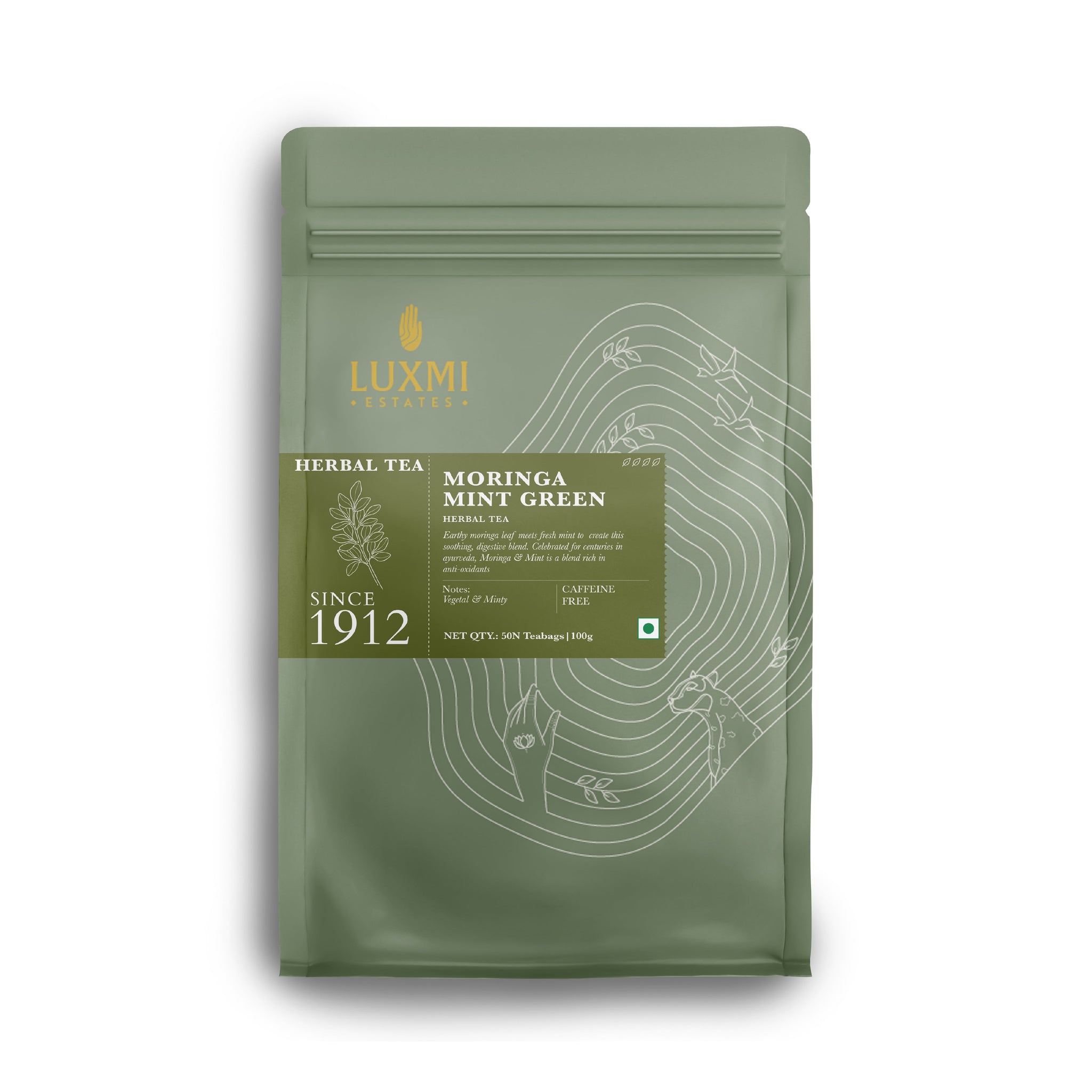 Moringa Mint | 50 Tea Bags | Organic Herbal Tea - Luxmi Estates