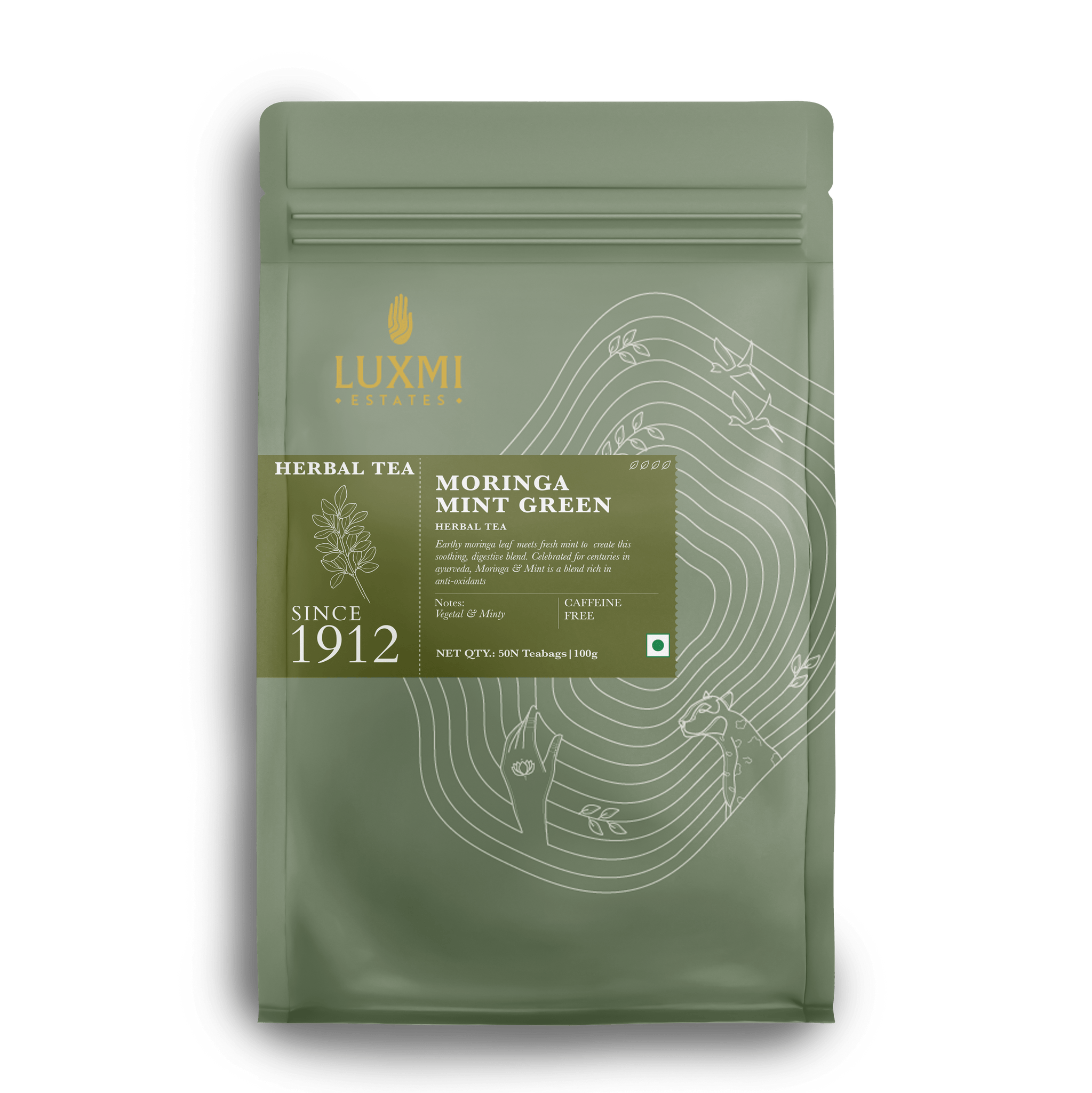 Moringa Mint | 50 Tea Bags | Organic Herbal Tea PACK OF 3 - Luxmi Estates USA