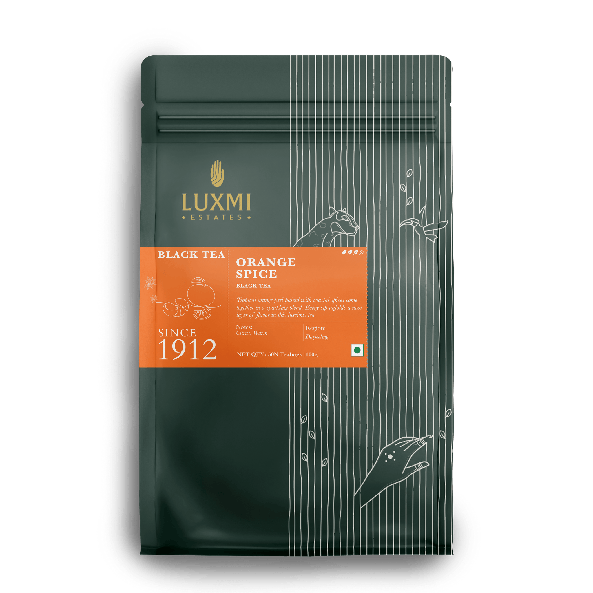 Orange Spice | 50 Tea Bags | Organic Black Tea | Special Fall edition Tea | Tea for Autumn - Luxmi Estates