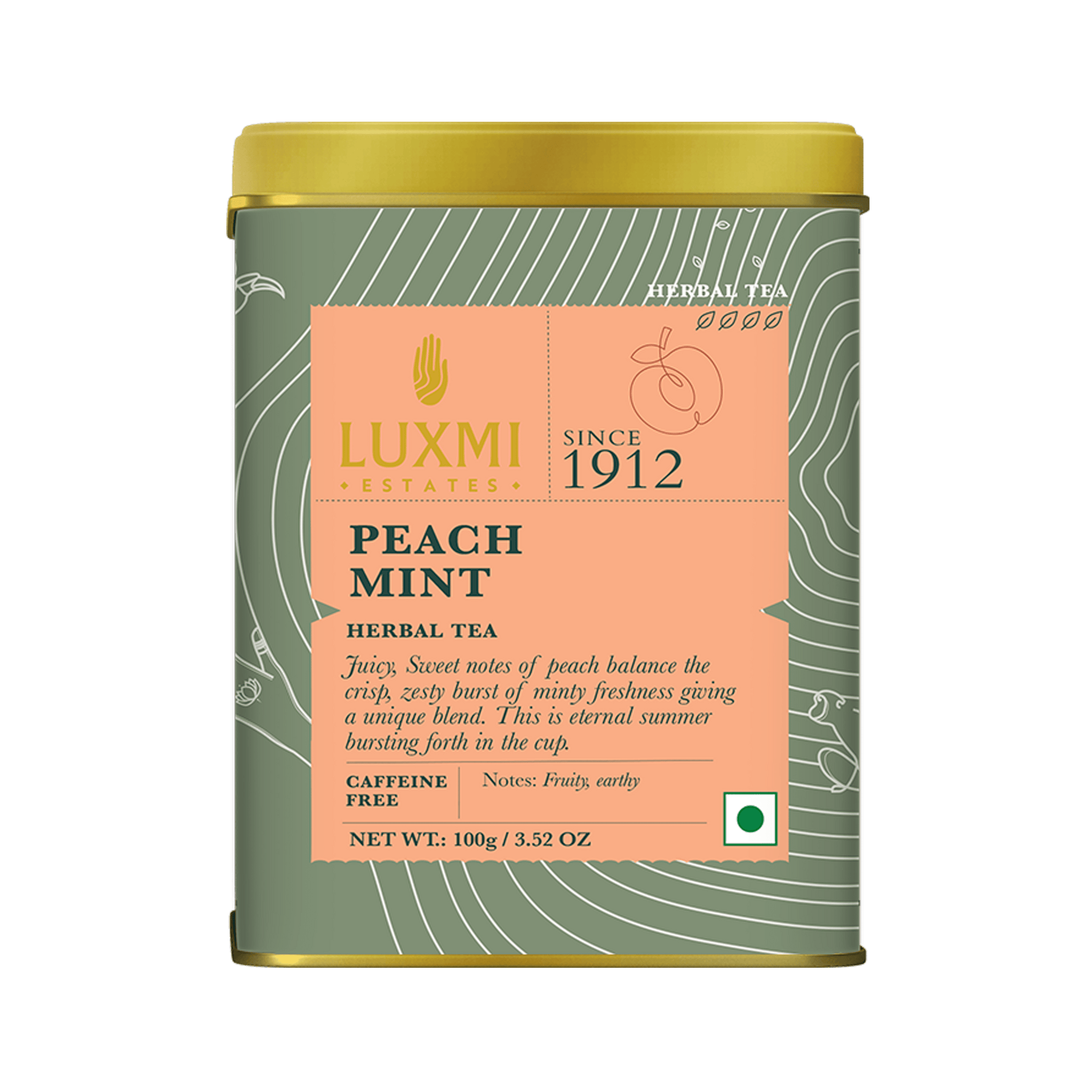 Peach Mint | 100 gm | Organic Herbal Tea PACK OF 2 - Luxmi Estates USA