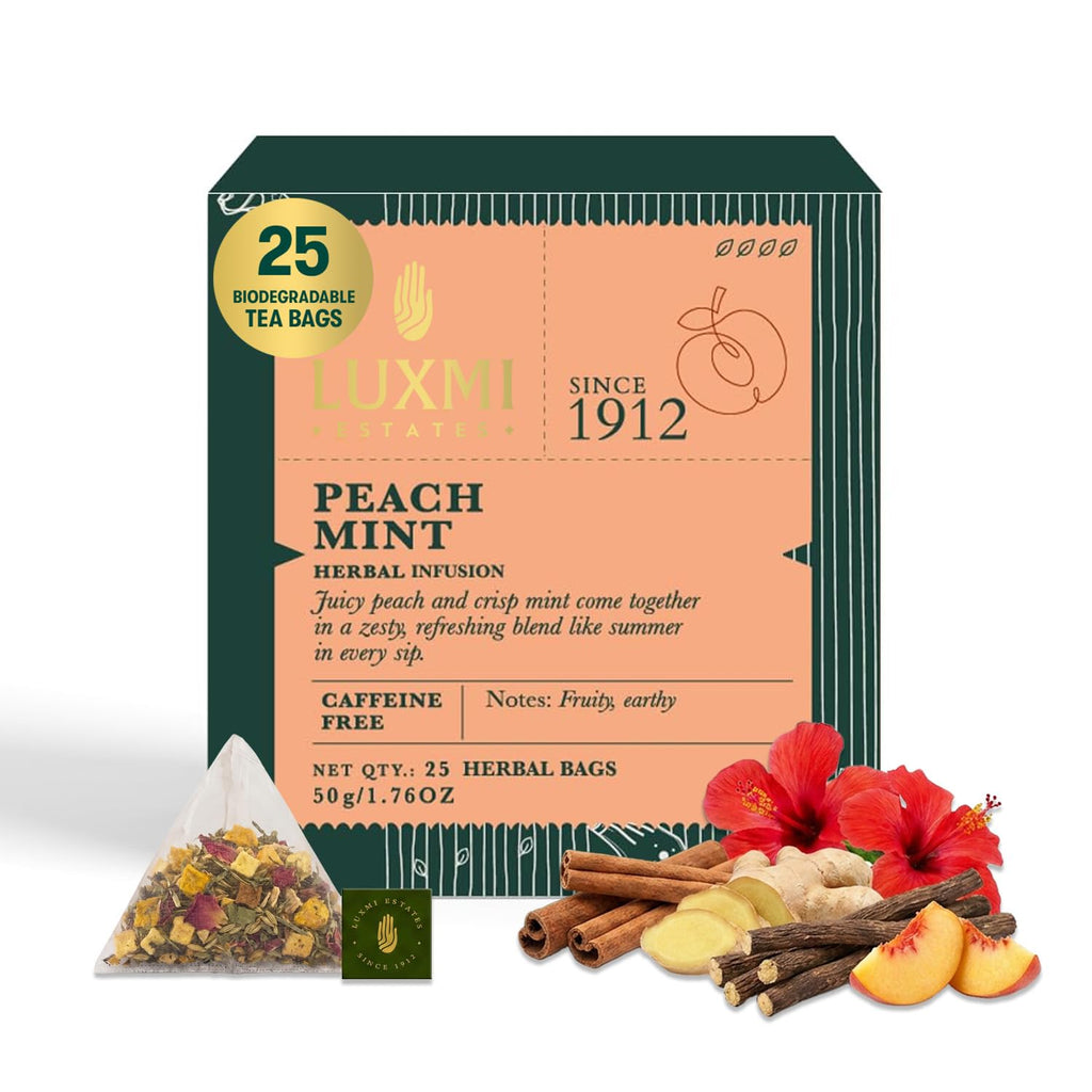 Peach Mint Tea | 25 Teabags | Herbal Tea - Luxmi Estates USA