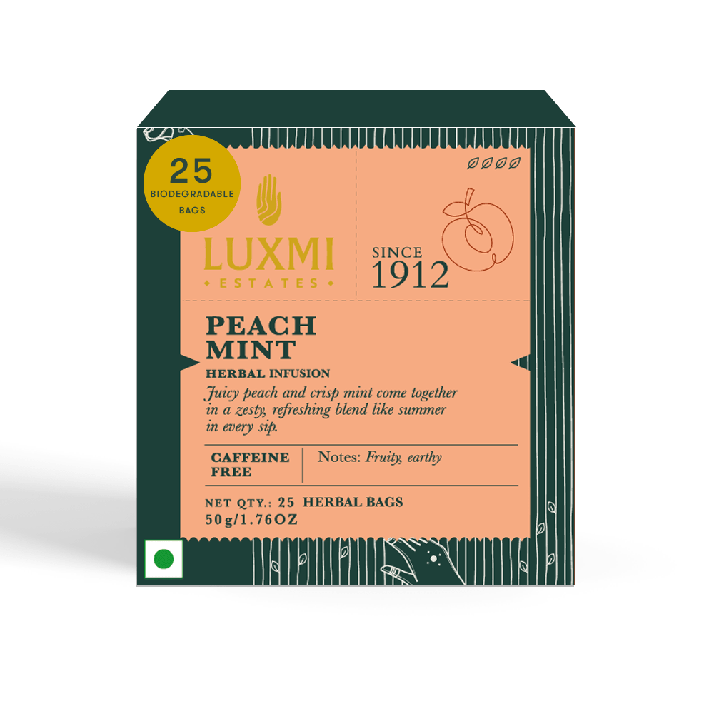 Peach Mint Tea | 25 Teabags | Herbal Tea - Luxmi Estates USA