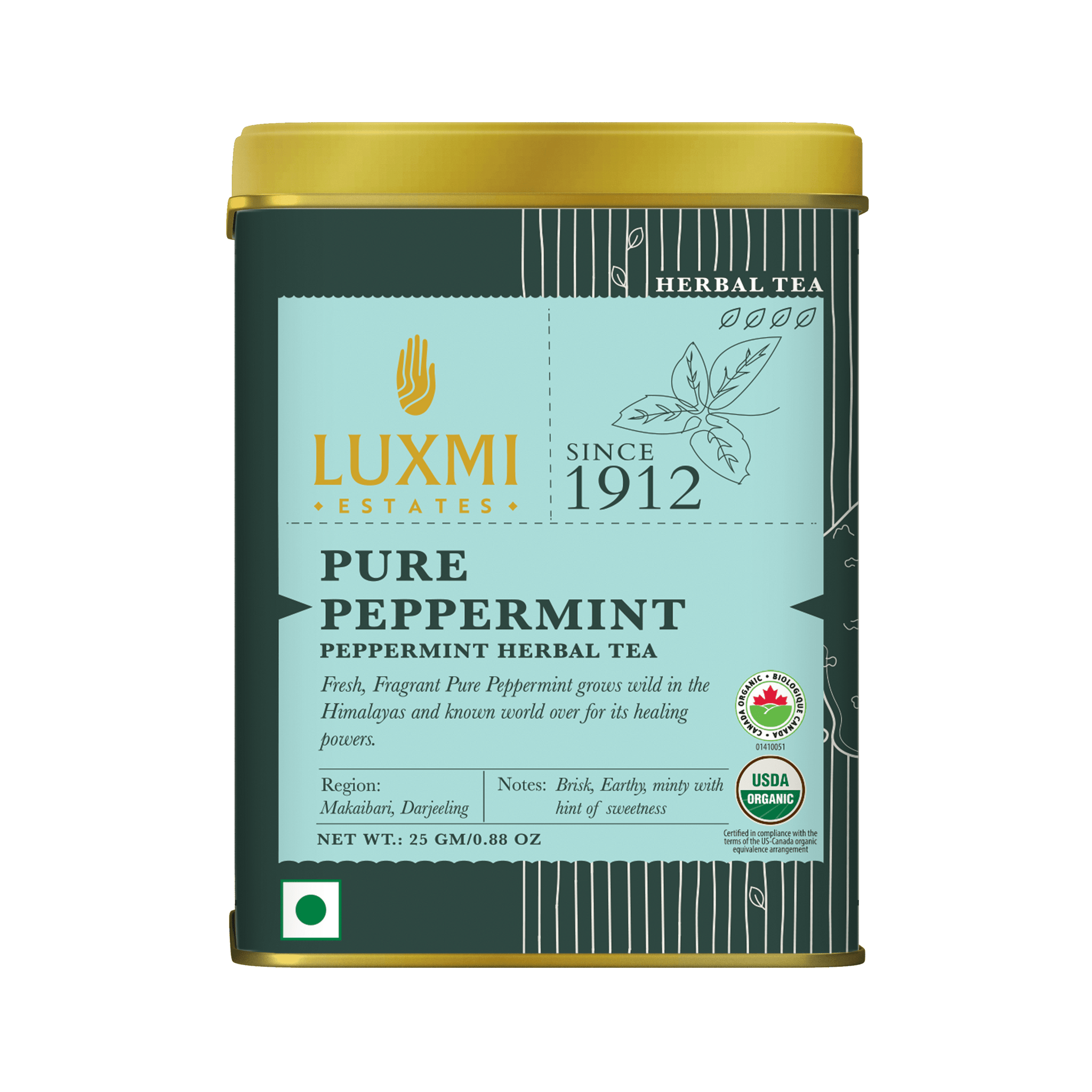 Pure Peppermint | 25gm | Organic Herbal Tea Pack of 1 - Luxmi Estates USA