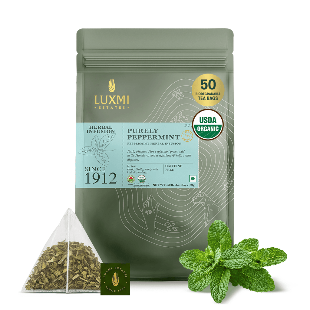 Pure Peppermint | 50 Tea bags | Organic Herbal Tea - Luxmi Estates USA