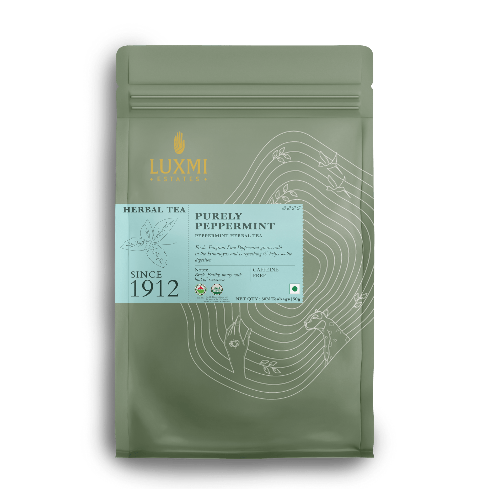 Pure Peppermint | 50 Tea bags | Organic Herbal Tea PACK OF 3 - Luxmi Estates USA