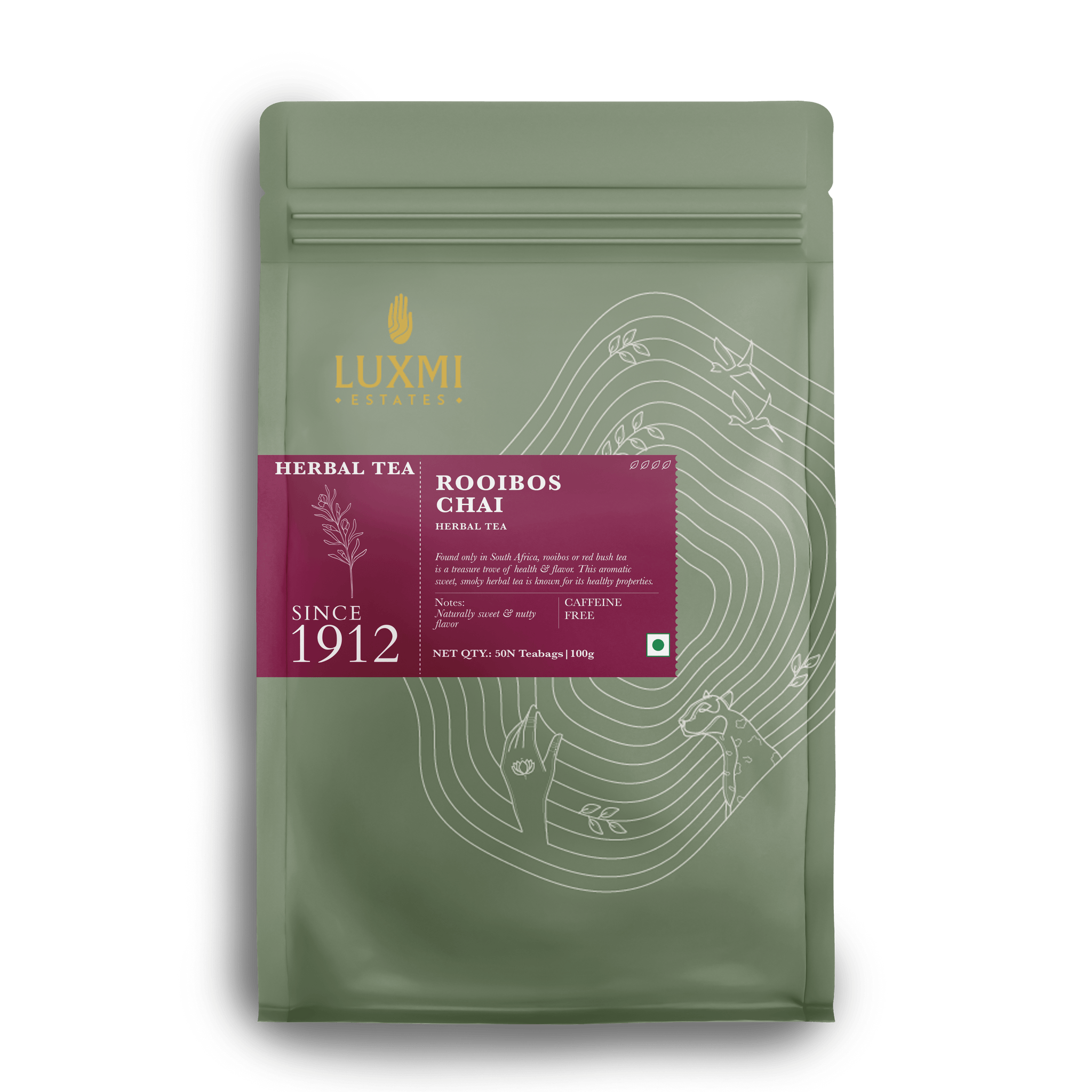 Rooibos Chai | 50 Tea Bags | Herbal Chai - Luxmi Estates