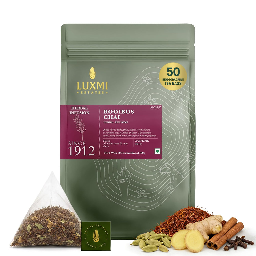 Rooibos Chai | 50 Tea Bags | Herbal Chai - Luxmi Estates USA