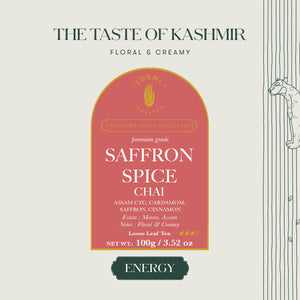 Saffron Spice Chai | 100 gm | Luxmi Signature Tea | Assam CTC, Cardamom, Saffron, Cinnamon - Luxmi Estates