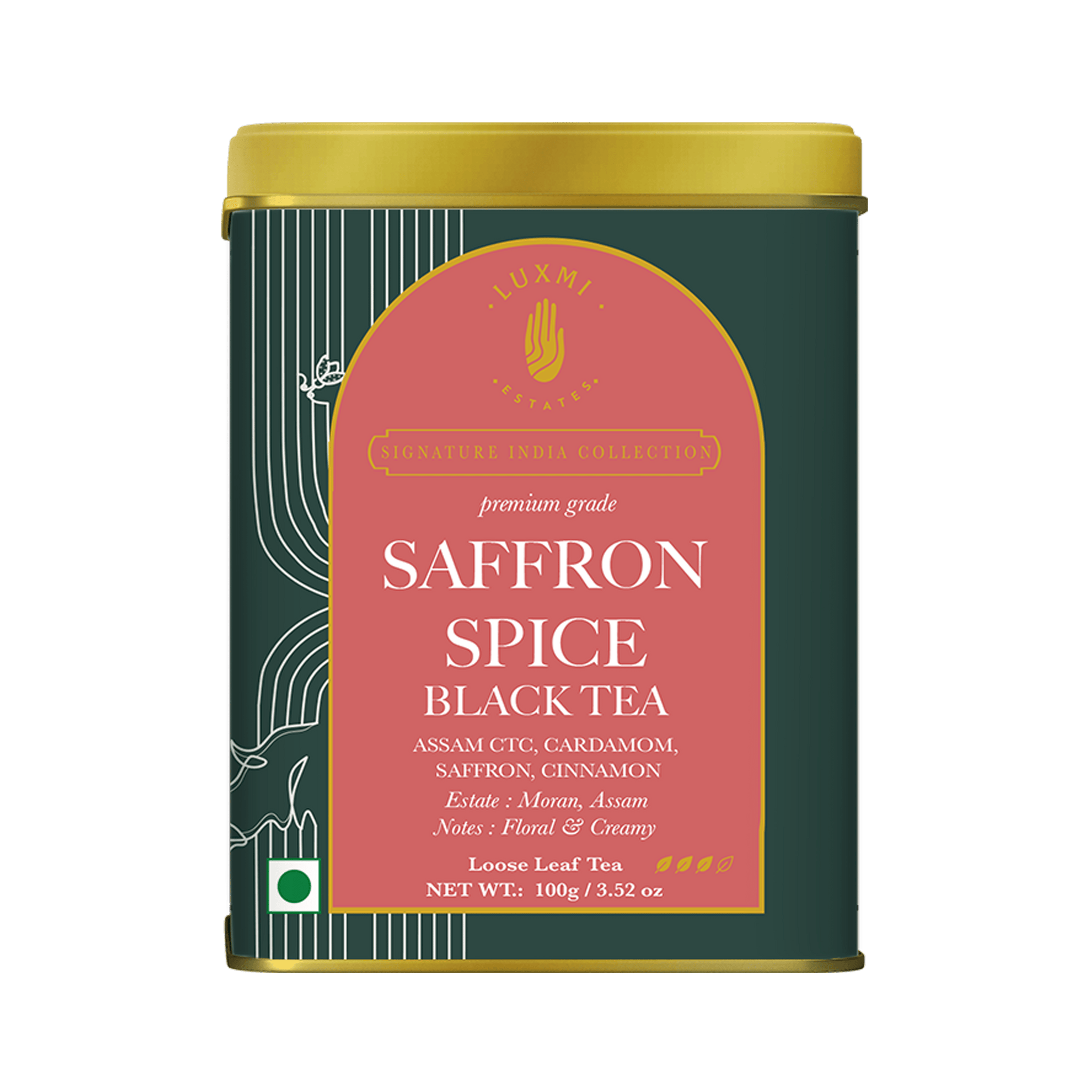 Saffron Spice Chai | 100 gm | Luxmi Signature Tea | Assam CTC, Cardamom, Saffron, Cinnamon - Luxmi Estates