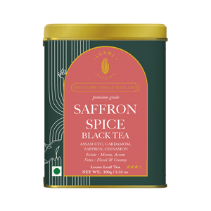 Saffron Spice Chai | 100 gm | Luxmi Signature Tea | Assam CTC, Cardamom, Saffron, Cinnamon - Luxmi Estates