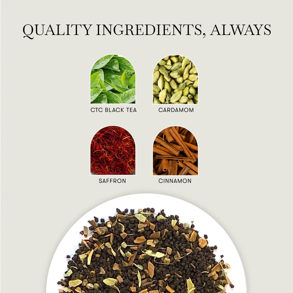 Saffron Spice Chai | 100 gm | Luxmi Signature Tea | Assam CTC, Cardamom, Saffron, Cinnamon - Luxmi Estates USA