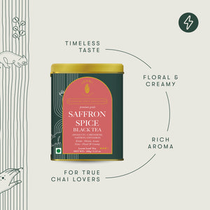 Saffron Spice Chai | 100 gm | Luxmi Signature Tea | Assam CTC, Cardamom, Saffron, Cinnamon - Luxmi Estates